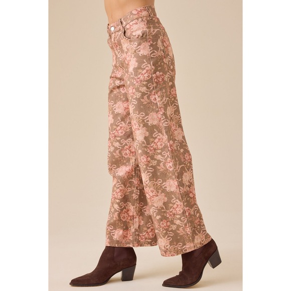 Altar State Womens XXS Brown Pink Floral Wide Leg Jeans - Picture 4 of 14